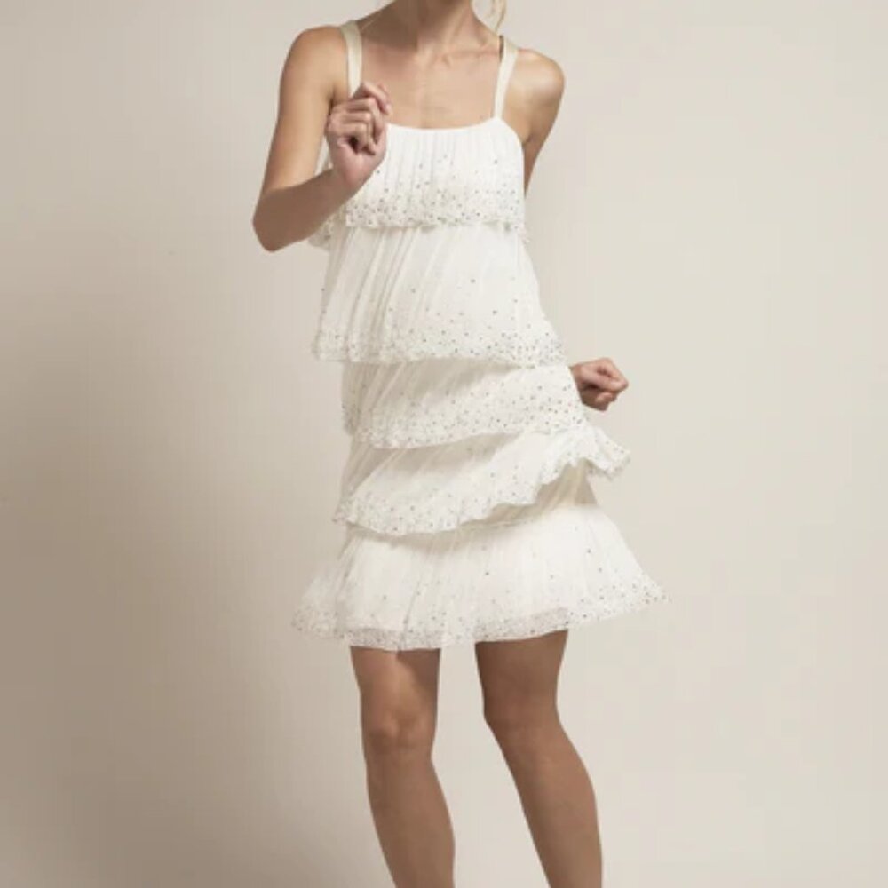 Saja Short Beaded Ruffle Tiered Wedding or Flapper Dress 4